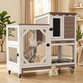 thumbnail image 5 of Aivituvin Rabbit Cage Indoor Outdoor Bunny Hutch on Wheels, 2 Story Wood Guinea Pig Cages with 2 Deeper Pull Out Trays, 5 of 9
