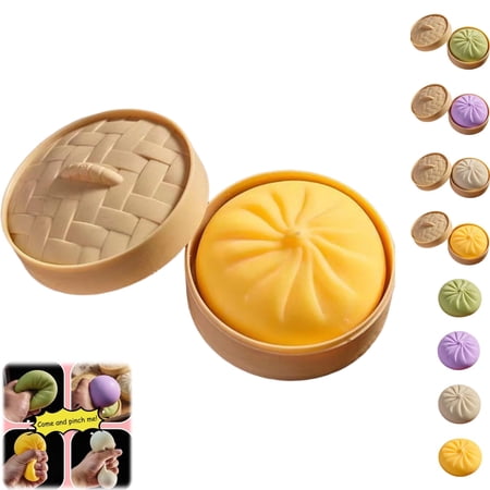 Bisitoy 1Pc Squeeze Toys Bun and Steamer Soft Food toy for Pretend Kitchen Play and Birthday Parties (Yellow01)