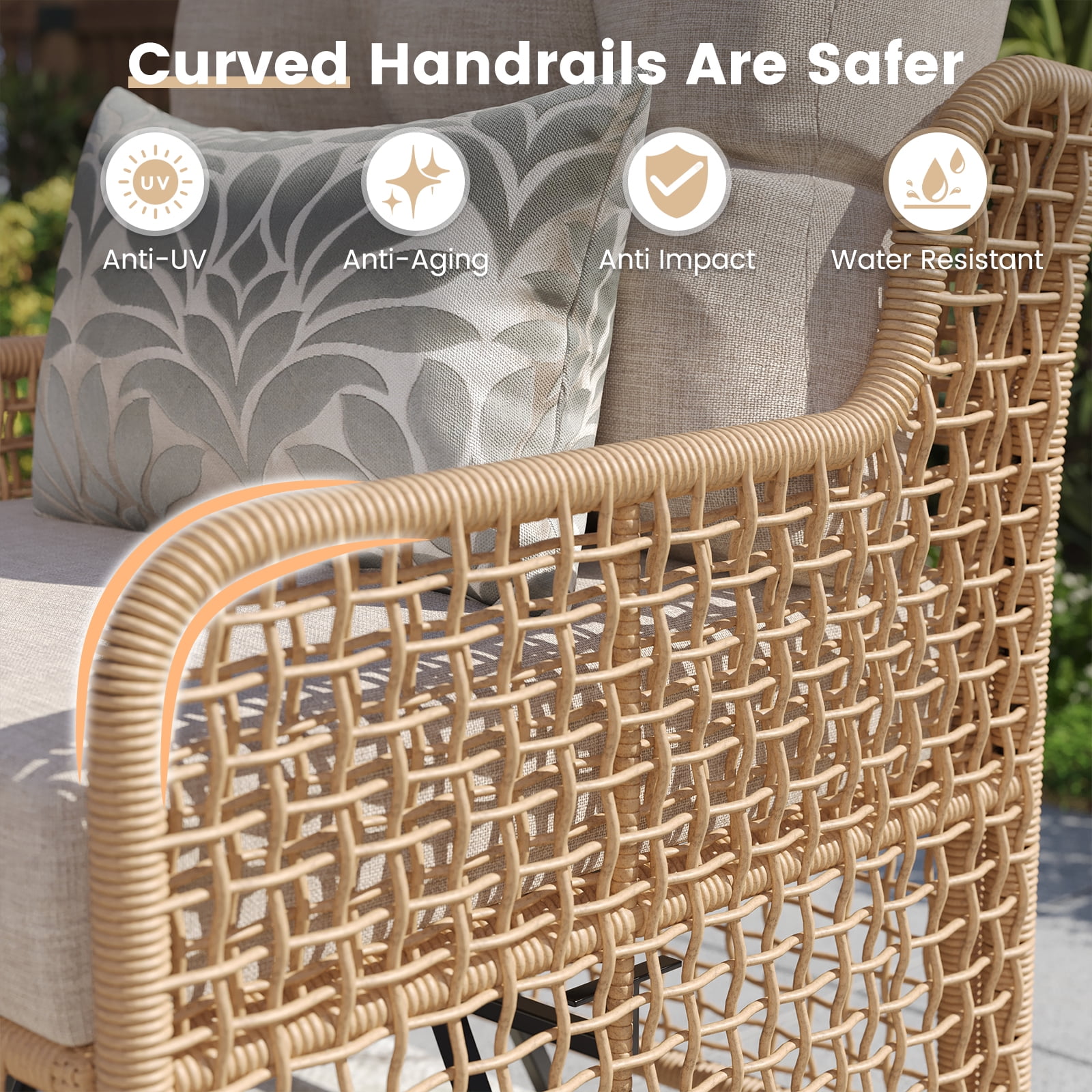 ELPOSUN 5-Seat Outdoor Patio Furniture Set, Wicker Rattan Outdoor Furniture Set with Swivel Chairs & All-Weather Thickened Cushions for Garden, Porch, Backyard, and Poolside, Beige