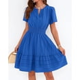 thumbnail image 2 of BTFBM Womens Spring Casual Mini Dresses Lightweight Short Sleeve V Neck Elastic Waist Cute Boho Beach Dress Pockets, 2 of 7