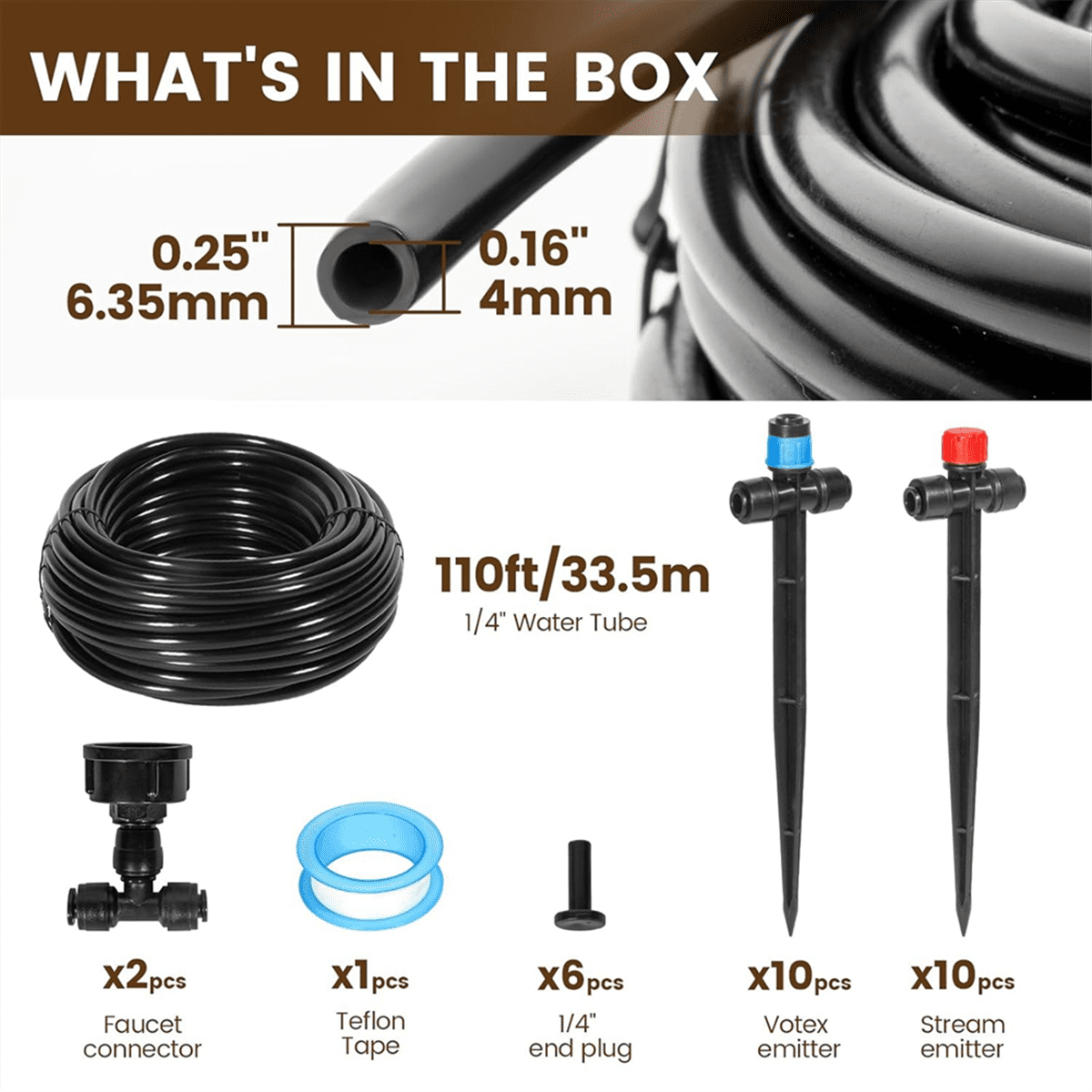110FT Quick-Connect Drip Irrigation Kit, Garden Watering System DIY Automatic Irrigation Equipment Set for Lawn Raised