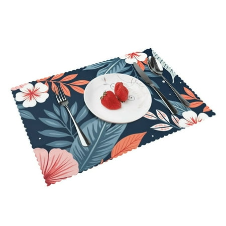

Tropical Floral Pattern Placemats Set Of 4 Wipeable Pvc Table Mats For Party Kitchen Dining Decor 12X18 Inch
