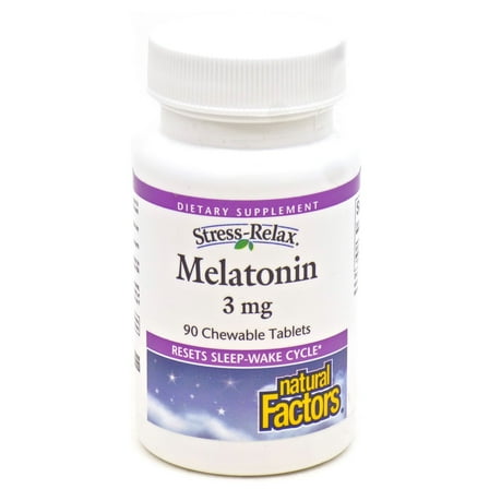 Natural Factors Stress-Relax Melatonin 3 mg, Resets the Sleep-Wake Cycle, Peppermint, 90 Chewable Tablets