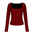 thumbnail image 4 of hotojiny Cropped Going out Tops for Women Spring Summer Trendy Knit Ribbed Shirt Casual Long Sleeve Square Neck T Shirts, 4 of 6