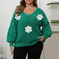 thumbnail image 2 of HAiming Womens Plus Size Sweater Casual Loose V Neck Long Sleeve Drop Shoulder Flower Graphic Pullover Knit Tops, 2 of 7