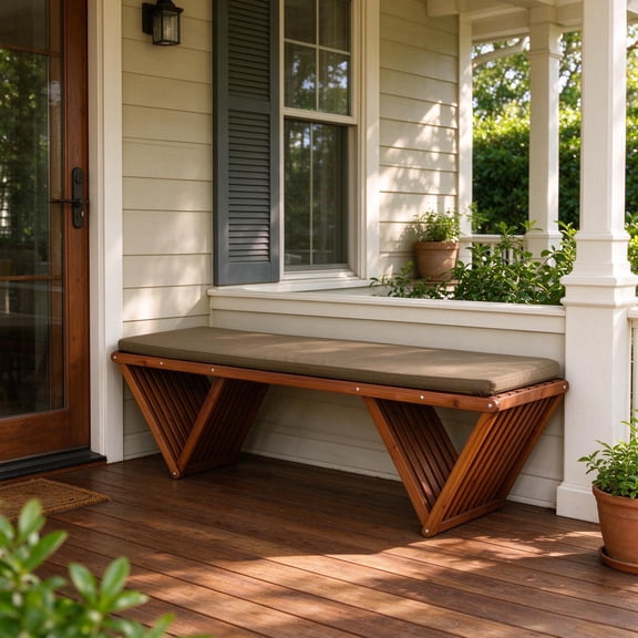 Innovaze 62.8" 2-Person Wooden Outdoor Bench with Waterproof Cushion, for Porch Garden Poolside, Teak Tone
