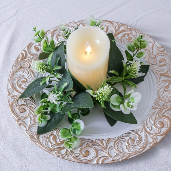 Candle Rings under $5! kkbbma Artificial Eucalyptus Leaves Wreaths Candle Rings Wreaths Small Boho Wreath Pillar Candle Holder for Wedding Home Door Tabletop Decoration