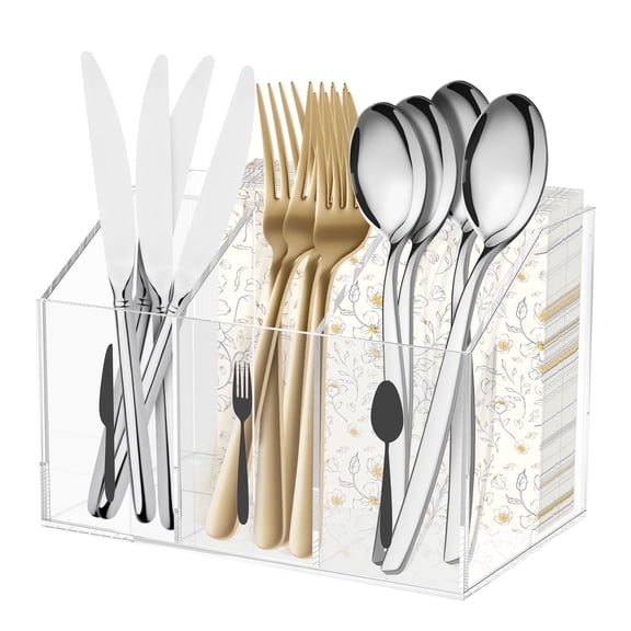 Utensil Holder High Transparent Acrylic Silverware Caddy with 4 Nonslip Pads for Dining Table Bar Restaurant Cafe Office Pantry