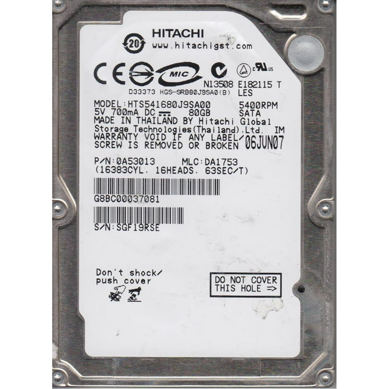 HTS541680J9SA00, PN 0A53013, MLC DA1753, Hitachi 80GB SATA 2.5
