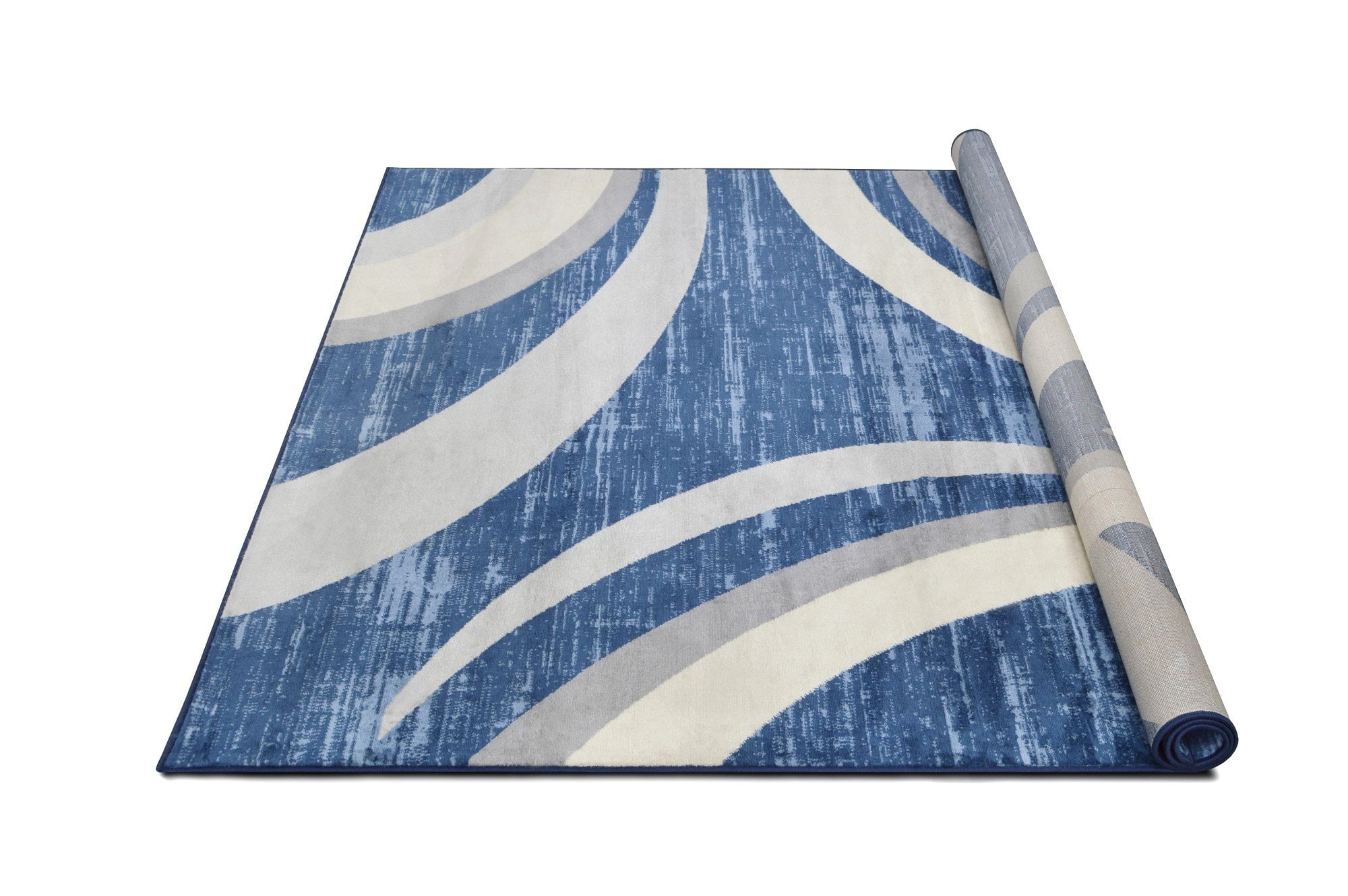 HR Abstract Rugs Luxury Livingroom Carpet Modern Contemporary 8x10 Blue Rug Ultra-Soft Shed Free Stain Resistant Swirls Blue/Silver/Gray/White 7'74" x 10'