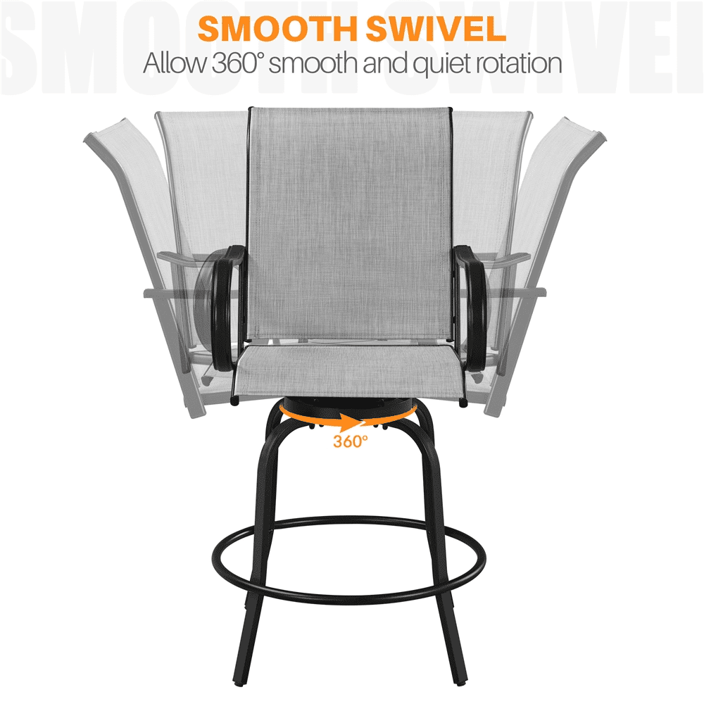 Renwick Patio Swivel Bar Stools with High Back, Set of 2, Black/Light Gray