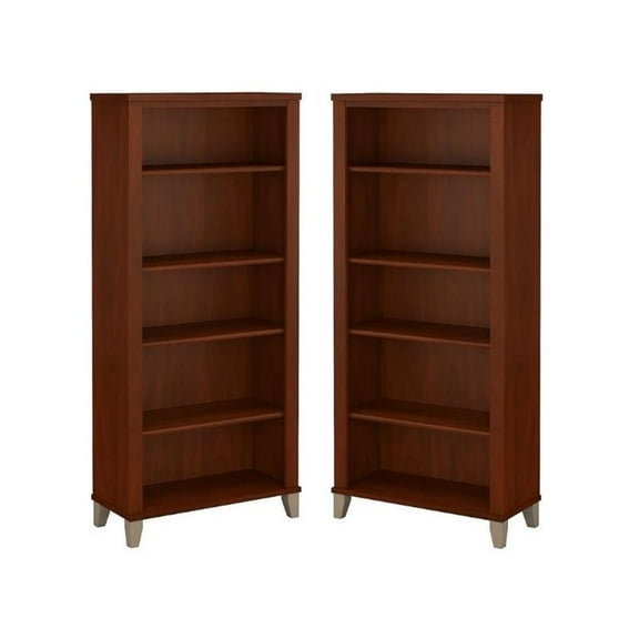 Home Square 2 Piece Engineered Wood Bookcase Set with 5 Shelf in Hansen Cherry