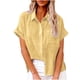 thumbnail image 2 of ICHUANYI Clearance Women's Tops Fashion Button Shirt Female V-Neck Loose T-shirt Blouse(Yellow, XL) ICHUANYI WER2023080705415, 2 of 6