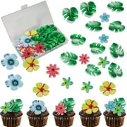 83pcs Edible Cake Decoration Tropical Turtle Leaves Flower Cupcake Toppers Wafer