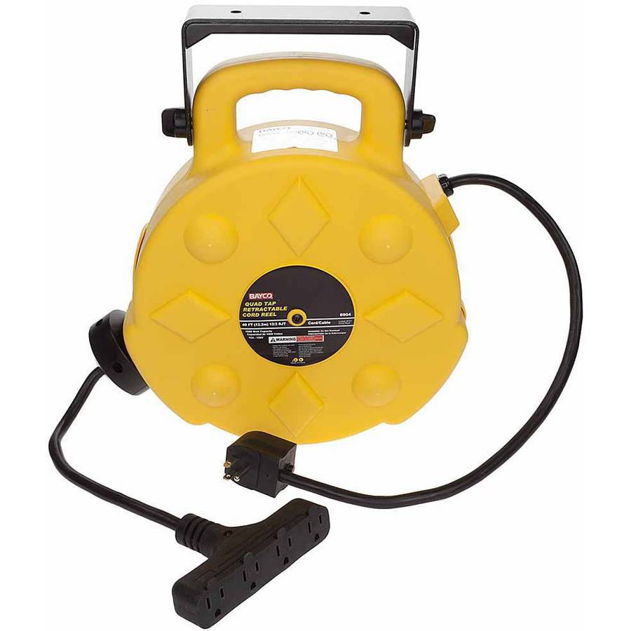 BAYCO SL890440 40 ft. 12/3 Poly Cord Reel,w/4 Outlets,15A,40 ft 15 Amps 4
