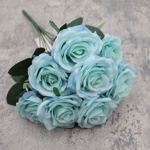 Namzi 1 bundle of 10 simulated cream roses with 43cm long flower heads. (Light blue)