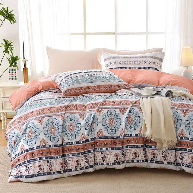 Duvet Cover Queen Size Reversible Floral Duvet Cover Set with Zipper Closure Pieces Botanical Patterns Soft Microfiber Bedding Set (&#;x Pillow Cases &#;×&#