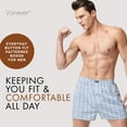 thumbnail image 5 of Men's Woven Boxer Shorts 3-Pack - 5 Plaid Patterns, Premium Cotton, Comfortable Elastic Waist, Button Fly, Casual Underwear for Daily Wear, Blue Striped Pack, M, 5 of 8