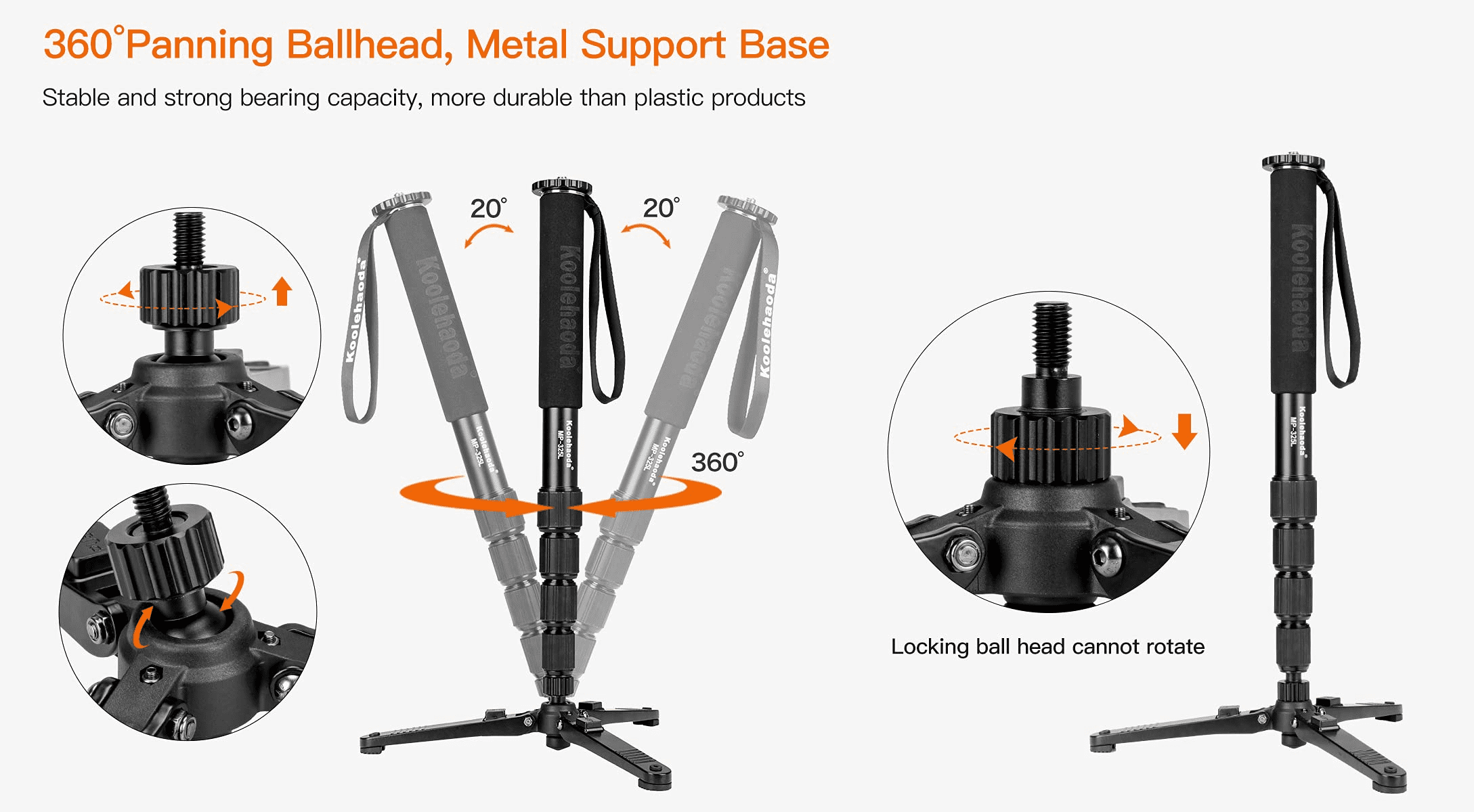 Koolehaoda Mini Tripod,Universal 3 Legs Monopod Base Stand Tripod Support With 3/8" Screw For Monopods Ballhead - KM3