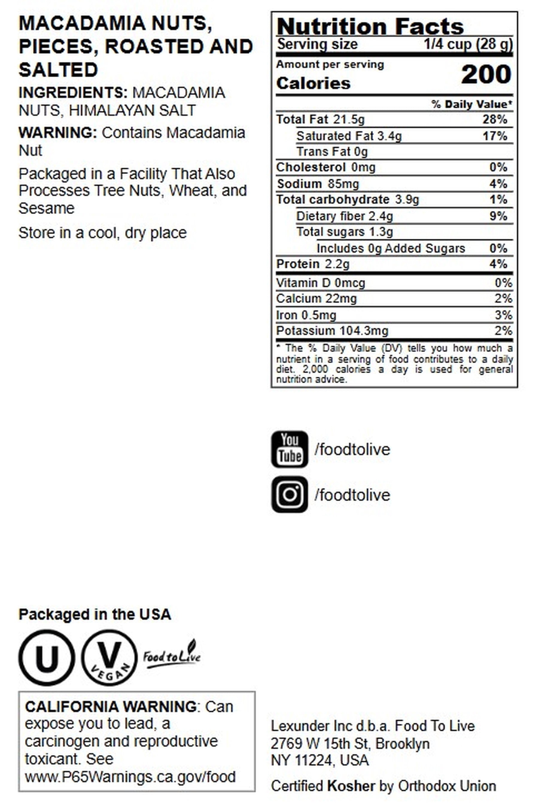 Dry Roasted Macadamia Nuts Halves and Pieces with Himalayan Salt, 2 Pounds – Vegan, Kosher, Bulk – by Food to Live