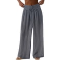 thumbnail image 3 of Women's Linen Pants High Waisted Pant Summer Casual Wide Leg Drawstring Trousers Beach Vacation Clothes by Yigetop Dark Gray 3XL, 3 of 7
