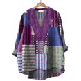 thumbnail image 5 of Purple Womens Tops Women's Blue Line Print Japanese Traditional Geometric Pattern Printed Casual Cotton and Linen V Neck Shirts for Women, 5 of 5
