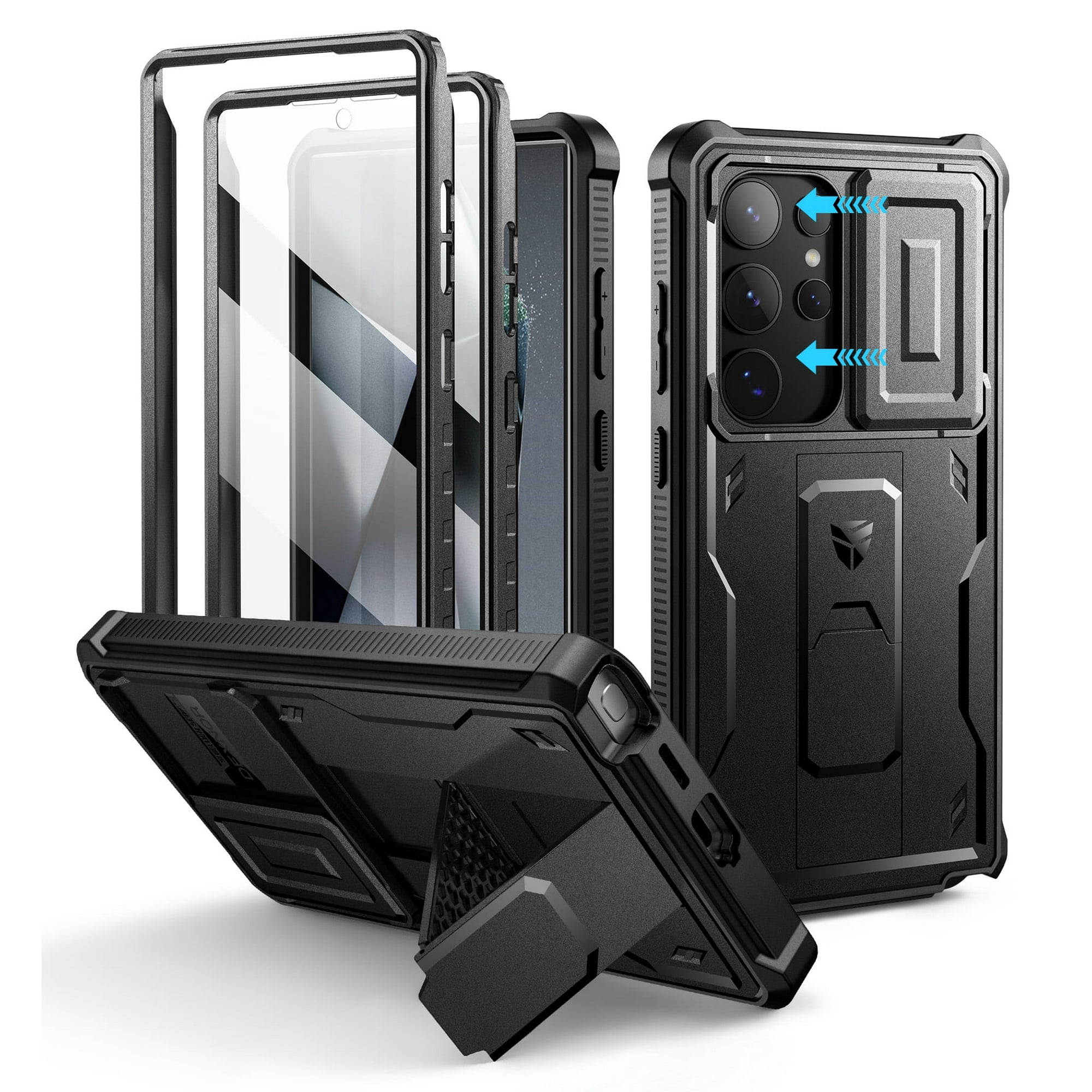 Dexnor for Samsung Galaxy S24 Ultra Case with Built-in Slide Camera Cover & Screen Protector & Kickstand, Shockproof Rugged Case Full-Body Bumper Protective Cover for Galaxy S24 Ultra 2024, Black