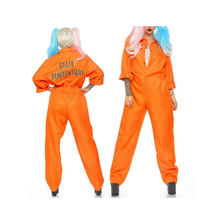 Prisoner Costume Orange Prison Jumpsuit Women Men Kids Costumes