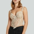 thumbnail image 2 of Fiaer Lace Corset for Women V Neck Bustier Tops with Underwired Racerback Adjustable Strap Crop Top Khaki XL, 2 of 4