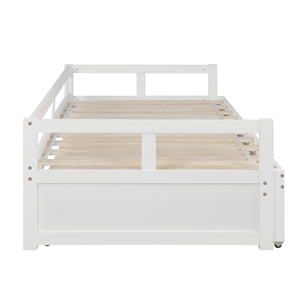Lowestbest Extending Daybed with Trundle Frame, Sofa Bed Support Platform for Living Room Bedroom Apartment, White Lowestbest Extending Daybed with Trundle Frame, Sofa Bed Support Platform for Living Room Bedroom Apartment, White