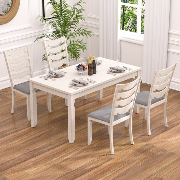 5-Piece Dining Table Set, VECELO Dining Table Set for 4, Wood Dining Room Set with 1 Table and 4 Chairs, 63 Inch Lenghth Rectangle Table For Kitchen Dining Room Apartment, Grey