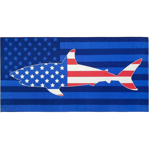 Beachland Sharks American Flag Beach Towel 30 x 60 inch 100% Cotton