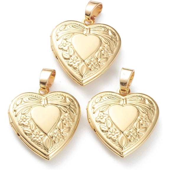 1Pcs Heart with Bowknot Brass Locket Pendants Photo Frame Pendants for Necklaces Real 18K Gold Plated Charms Decoration for Necklace Bracelet Jewelry Craft Making 22.5x19.5x5.5mm diy