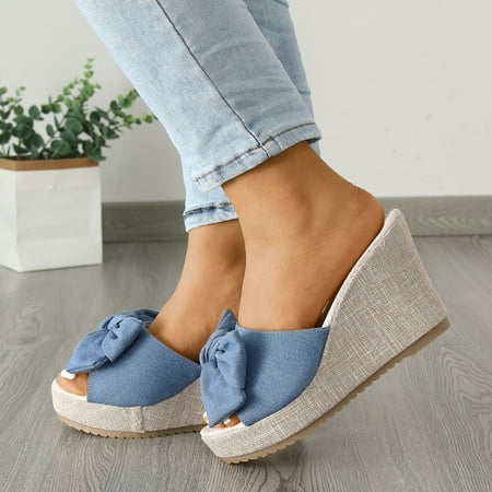 

ZHELIYO Women s sandals Women Sandals Fashionable Denim Flower Decoration Summer New Pattern Wedge Comfortable Non Slip Slip On Blue 6.5