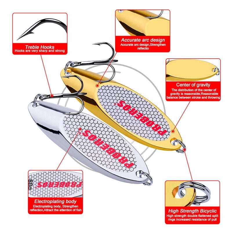 Lot 5X Metal Spoon Fishing Lure Bass Bait Stainless Steel Split Ring Treble Hook
