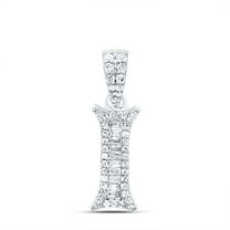 10K White Gold Baguette Diamond Old English Block Font Initial I Pendant 1/5 CT