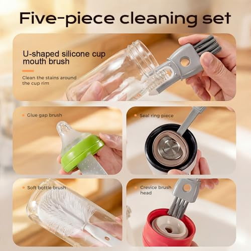 360° Flexible Silicone Bottle Brush with Long Handle, New Bottle Cleaning Brush, Deep Cleaning Bottle Cleaner for Narrow Neck Bottles, Water Bottles, Baby Bottles & Glassware