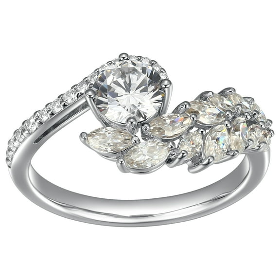 Forever Facets Moissanite Ring in Rhodium Plated Sterling Silver, Adult Female