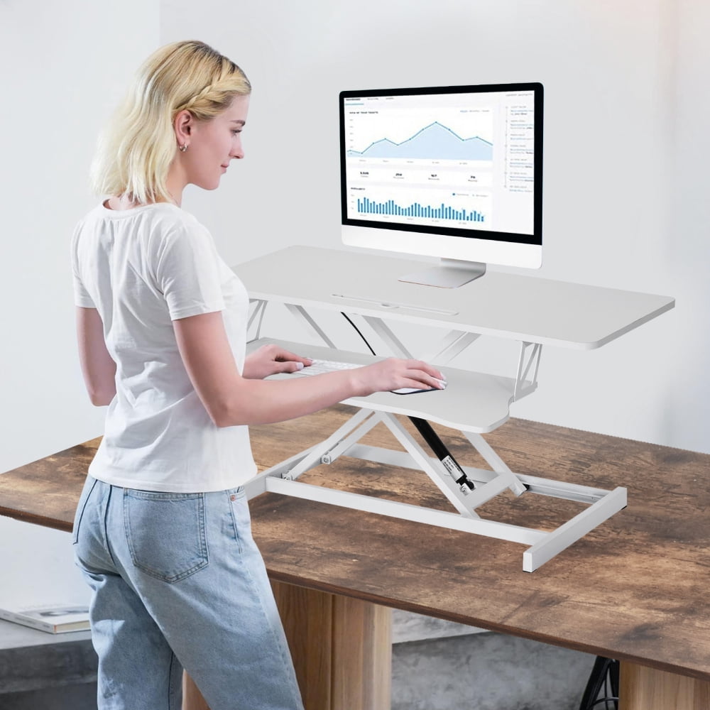 37" Standing Desk Converter Height Adjustable Sit to Stand Up Riser, Monitor and Laptop Workstation with Wide Keyboard Tray