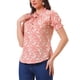 thumbnail image 4 of Blusa floral de manga corta con cuello atado y volantes para mujer INSPIRE CHIC, color rosa, talla S, 4 of 5