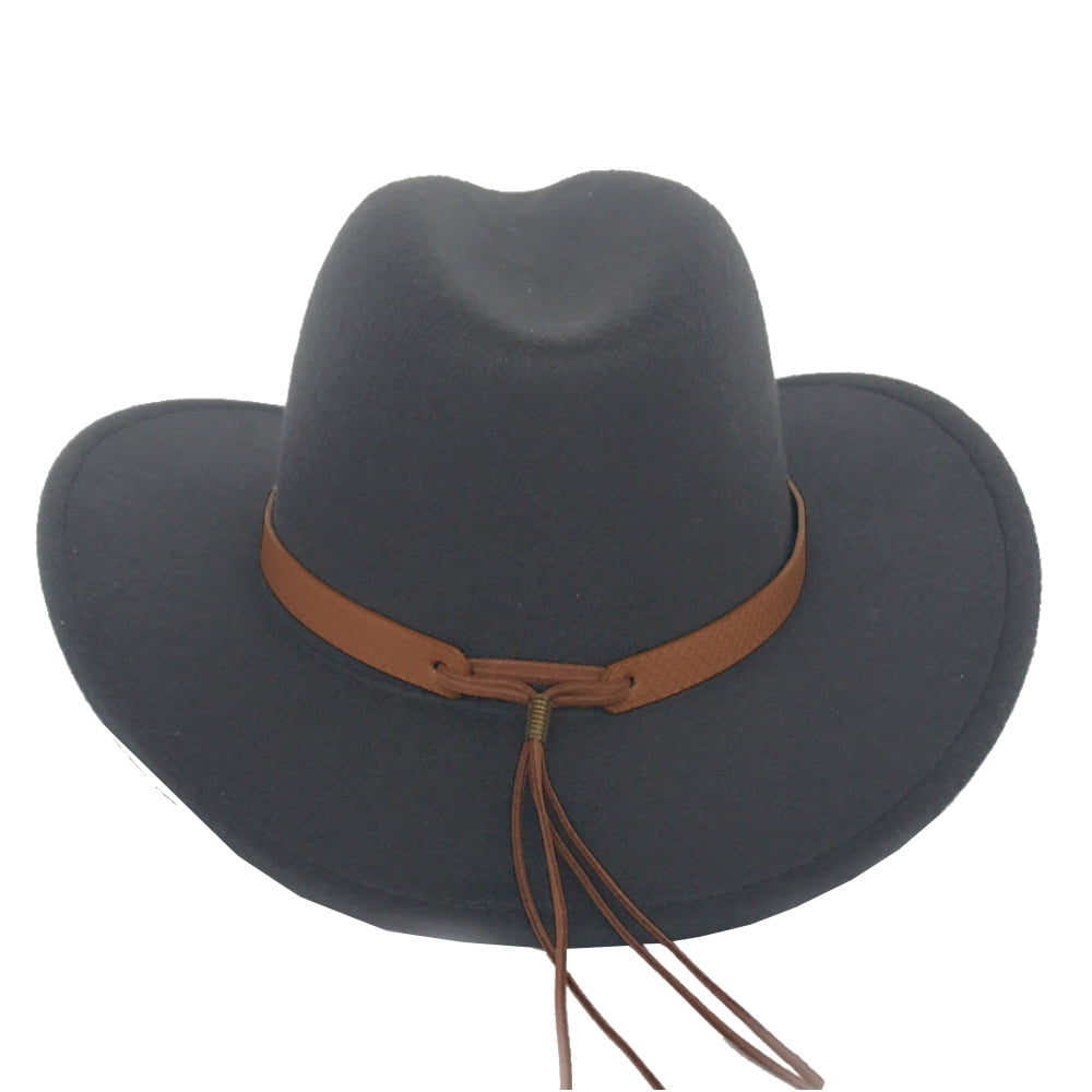 LZLER Western Cowboy Hat for Men Women Felt Wide Brim Cowgirl Hat with Strap