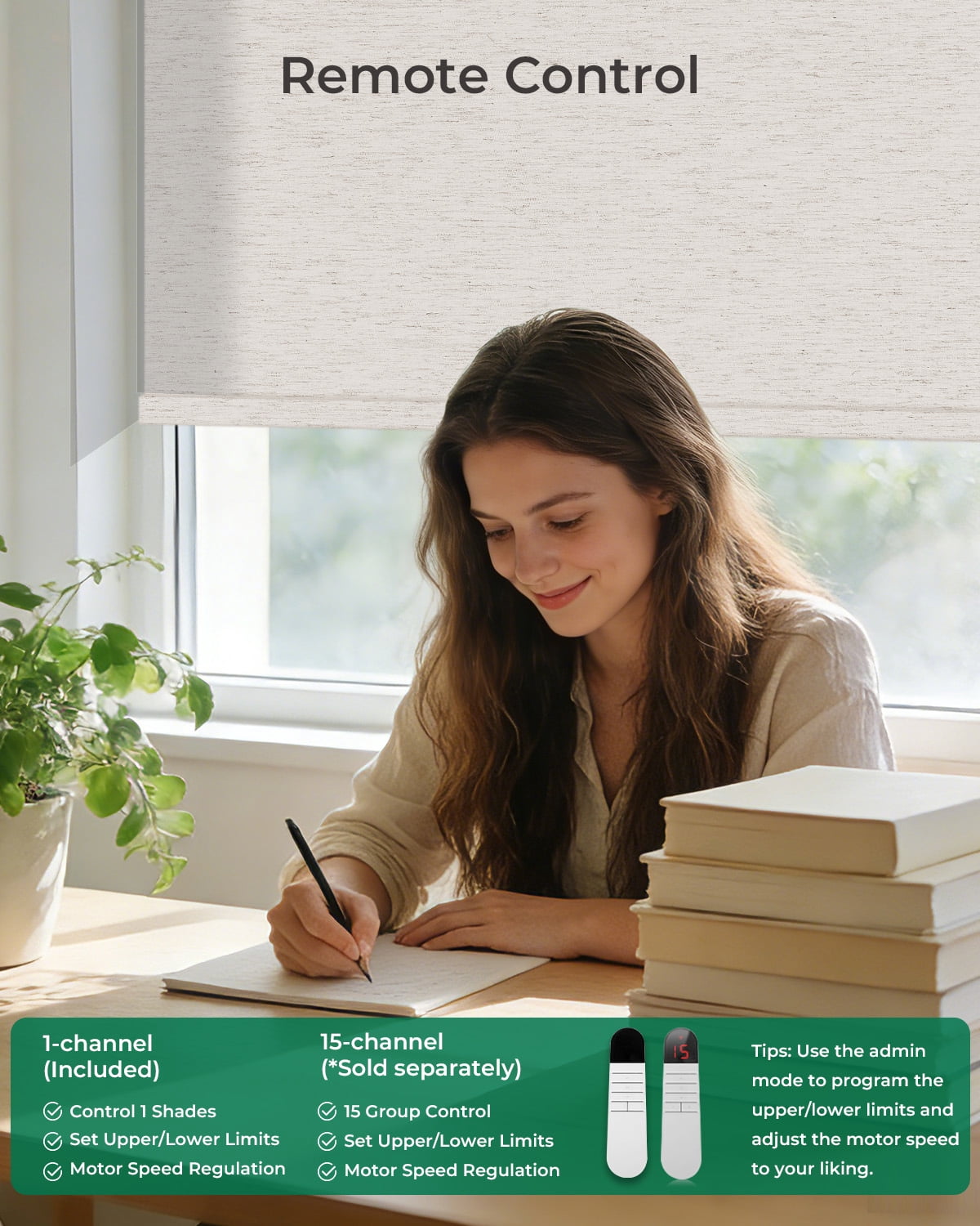 Allesin Motorized Blinds No Drill Automatic Roller Shades with Remote | Rental-friendly & Easy Install Smart Electric Blackout Window Blinds for Apartment, Cream-Linen 30x72