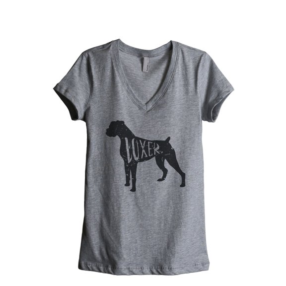 Thread Tank Boxer Dog Silhouette Women's Relaxed V-Neck T-Shirt Tee Heather Grey 2X-Large