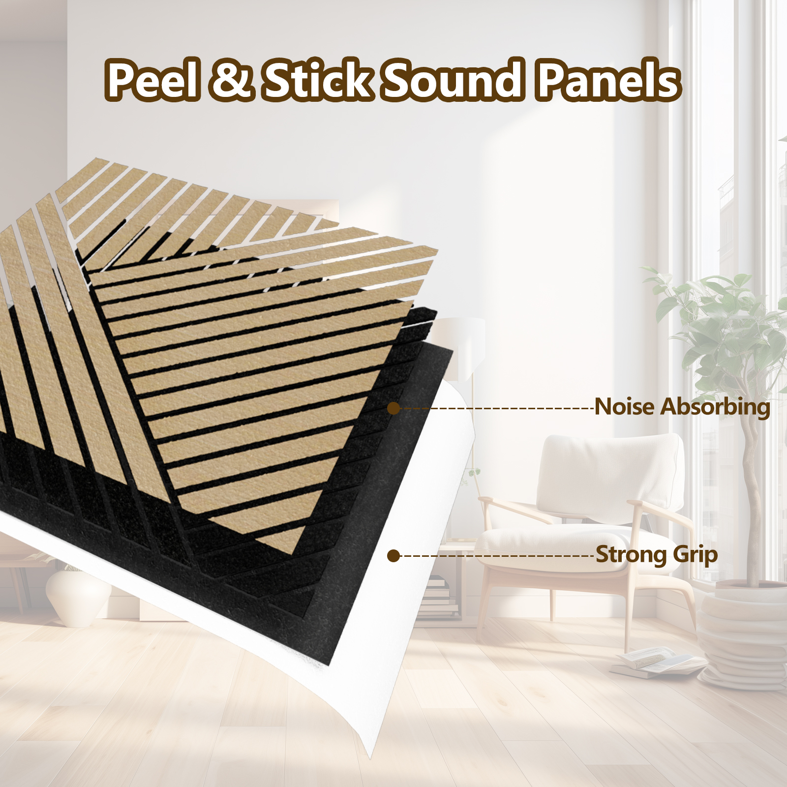 4 Packs Acoustic Wall Panels - Self-Adhesive 3D Wood Slat Wall Panel- Peel and Stick Sound Absorbing Panels for Noise Reducing - Feature Wall Decor for Home & Office
