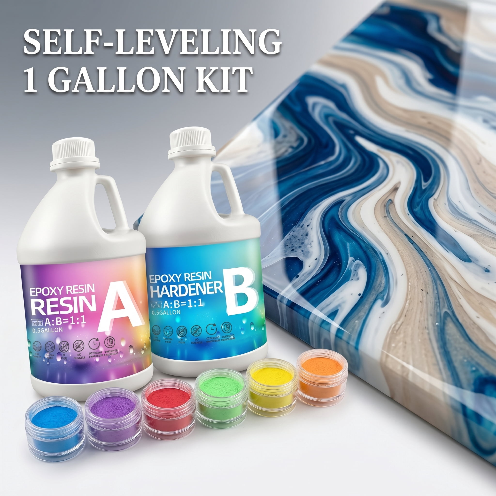 2 Gallon Clear Epoxy Resin Kit - High Hardness, Bubble-Free, Anti-Yellowing, Self-Leveling, Fast Cure. With Two Sets Of 6 Pigments, For Casting, Coating, Countertops, River Tables, Molds & Crafts. Id