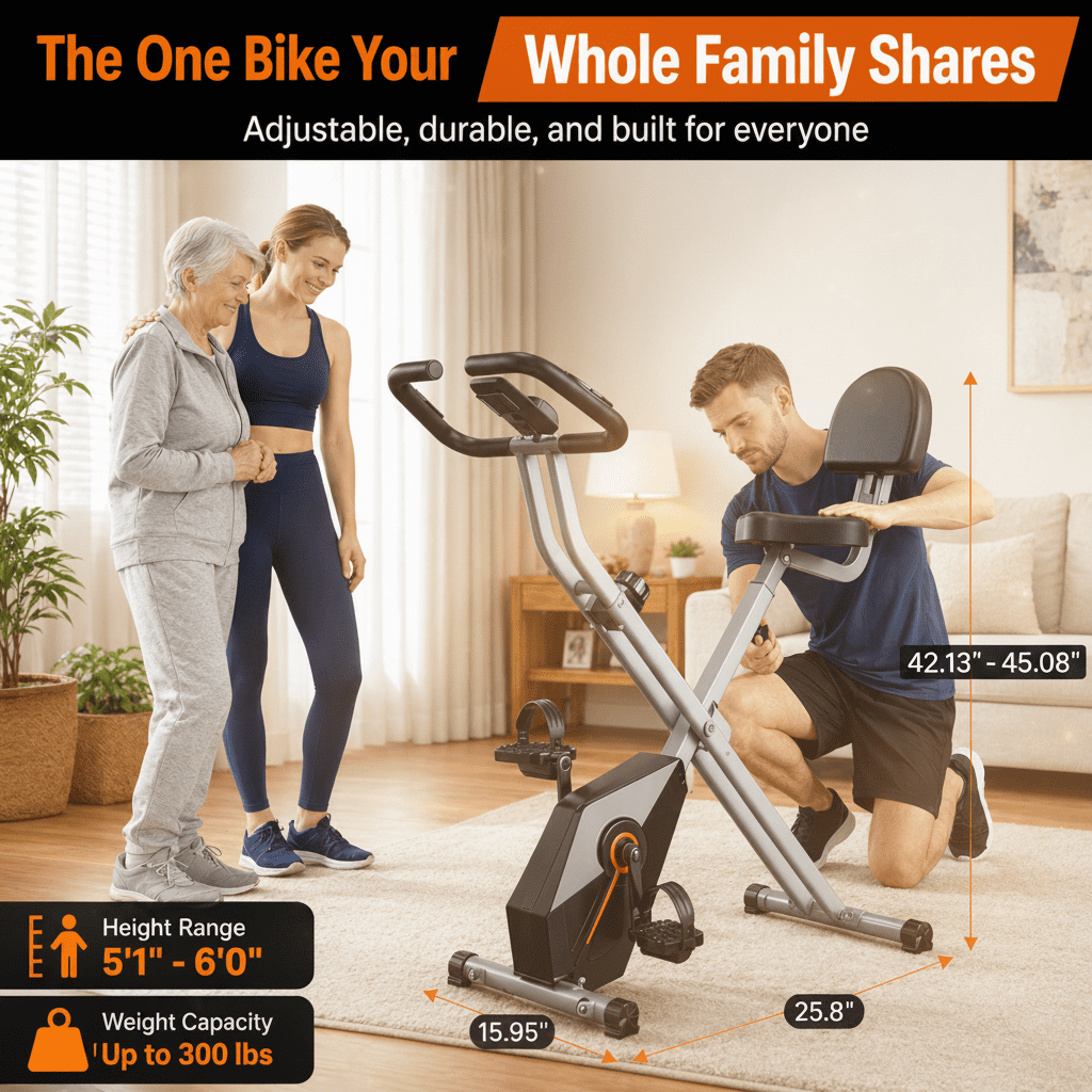 USLIM Foldable Stationary Exercise Bike for Home Cardio Workout, 16-Level Magnetic Resistance, LCD Display, Pulse Sensors, 300 lb Capacity