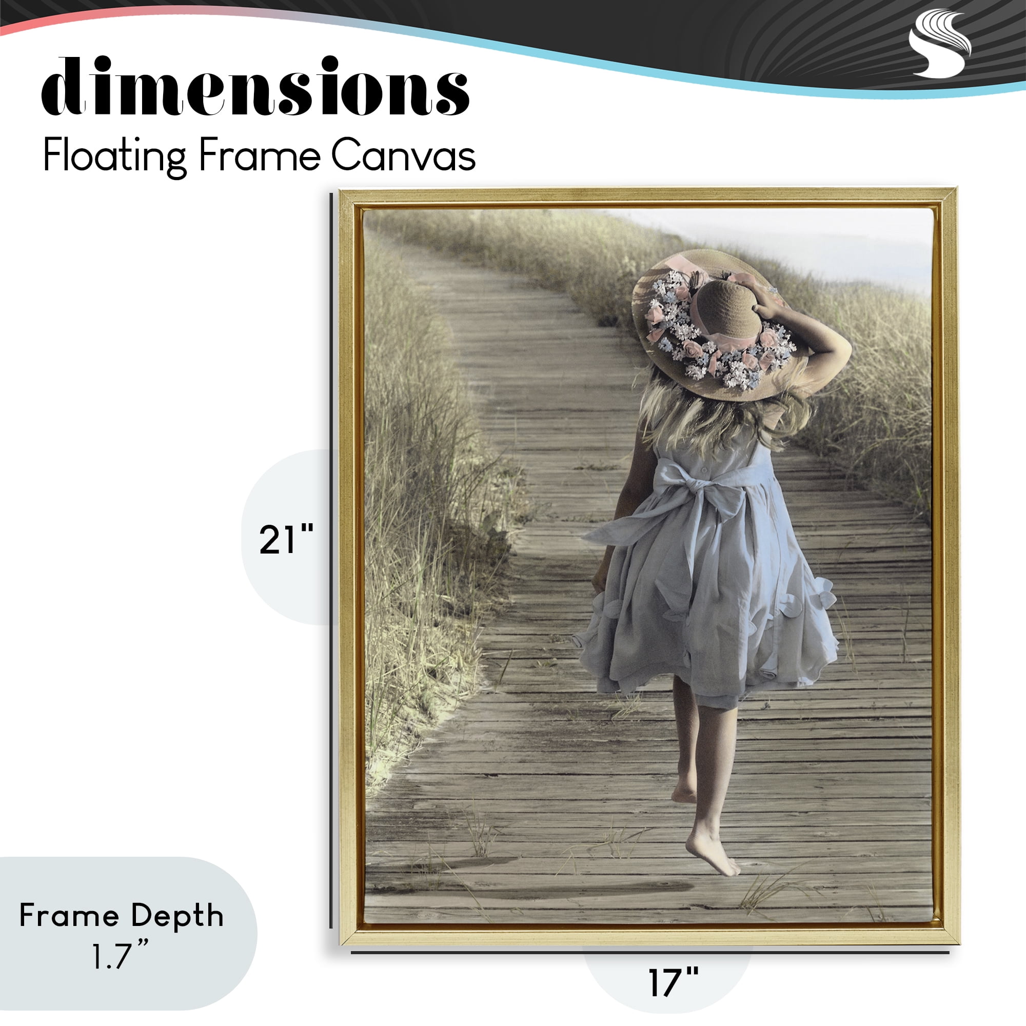 Stupell Industries Girl With Sun Hat Walking Gold Framed Floater Canvas Wall Art, design by Kendra Dew