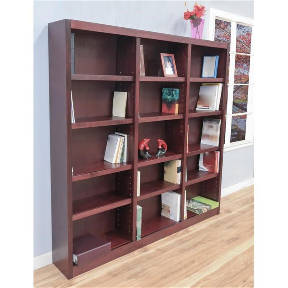 Home Square 72" Tall 15-Shelf Triple Wide Wood Bookcase in Cherry - Set of 2