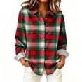 thumbnail image 2 of Trikvn Christmas Plaid Flannel Shacket Red Green White Tartan Long Sleeve Button up Shirt Lapel Collar Lightweigt Classic Blouse S-3XL, 2 of 6