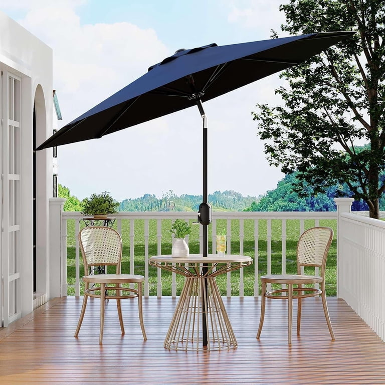 9 ft patio umbrella with crank Simenmax 9ft Patio Umbrella, Outdoor Table Umbrella of 9-Feet with 8 Ribs and Push Button Tilt and Crank, Blue